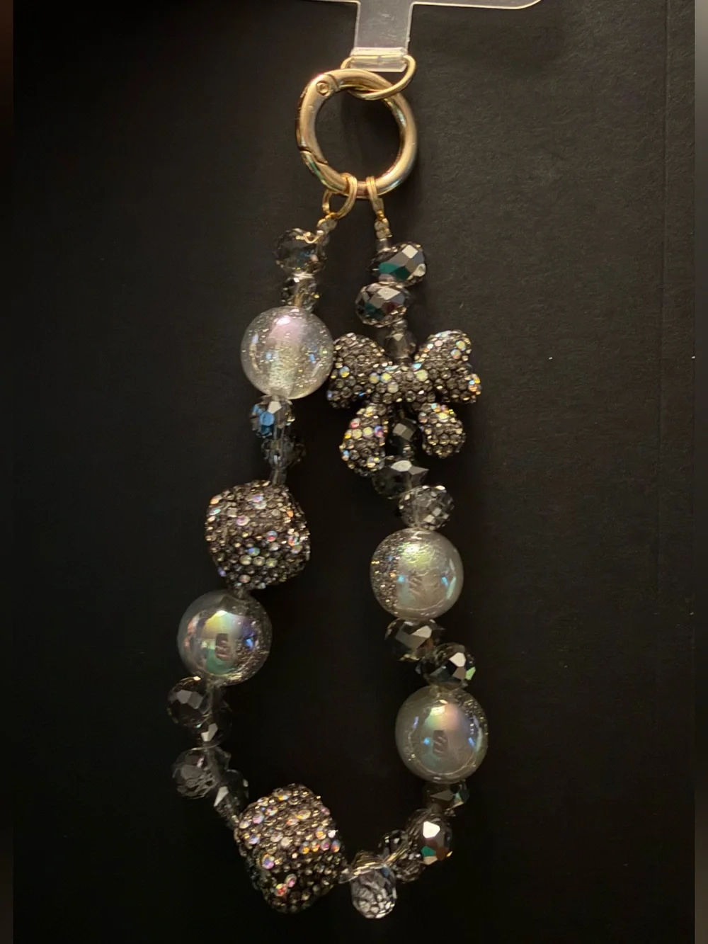 Beaded Wristlet Phone Strap - Gray Pearl Accent